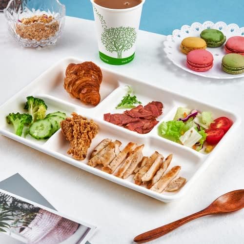 ECOLipak Compostable Disposable 5 Compartment Paper Plates, 12.5inch