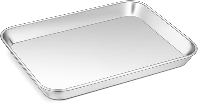 9 Inch Baking Sheet Pan, Joyfair Stainless Steel Cookie Sheet Toaster Oven Tray, Professional Bakeware for Cookie/Bacon/Bread, Rolled Rim & Mirror Finish, Rust Resistant & Dishwasher Safe