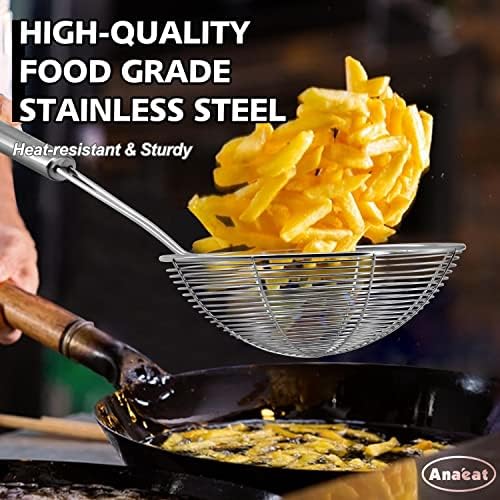 Anaeat 4.5" Stainless Steel Spider Skimmer, Professional Kitchen Pasta Strainer Spoon with Long Handle - Asian Strainer Ladle Wire Skimmer Spoons for Cooking and Frying