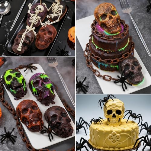 FUNBAKY Skull Baking Pan, Muffin Pan Metal Reinforced Frame Silicone Skull Cake Mold - Halloween Nonstick Large Molds for Baking with Handle, Easy to Move Oven 1 Pack