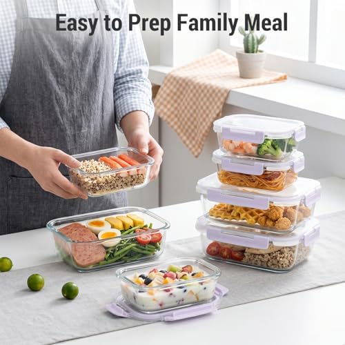 10 Sets 36 oz & 12 oz Glass Food Storage Containers with lids, Purple