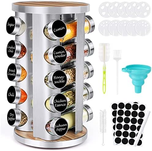CANTAMI Spice Rack Organizer with Jars for Cabinet(20Pcs), Revolving