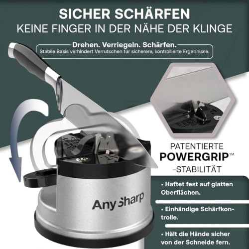 AnySharp – GLOBAL – Easy to Use, Hands Free Knife Sharpener - Silver