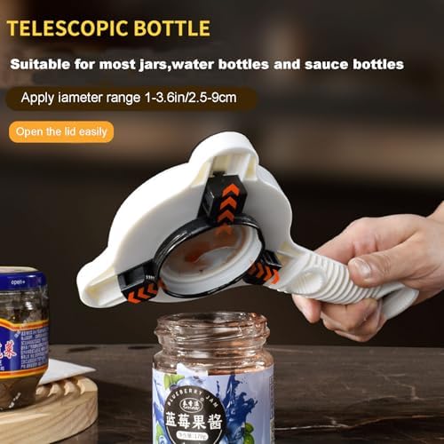 4-in-1 Multi-Functional Retractable Jar & Bottle Opener, Adjustable Stainless Steel Jar Opener for Seniors & Arthritis Sufferers,Suitable for 1''-3.5'' Jars, Bottles, Cans,Beer Caps (Black)