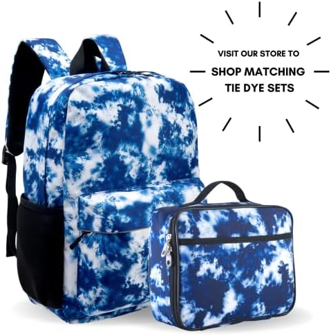 Fenrici Tie Dye Lunch Box for Boys, Girls, Kids Insulated Lunch Bag for School, Soft Sided Compartments, Spacious, BPA Free, Food Safe,10.8in x 8.5in x 2.8in, Tie Dye, Blue