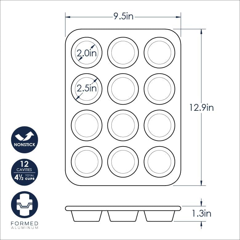 Nordic Ware Naturals Aluminum NonStick Muffin Pan, Twelve 2.75 Inch Cups