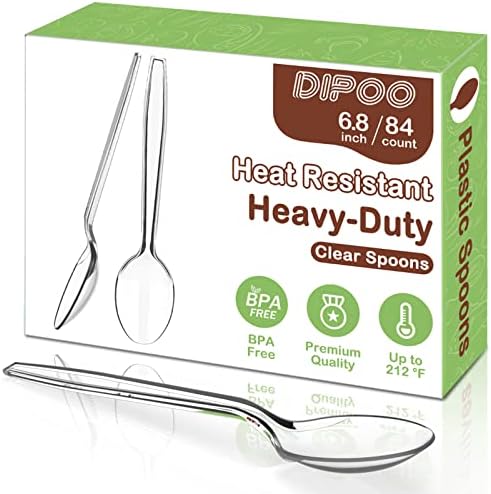Dipoo 6.8" Clear Plastic Spoons Heavy Duty, 84 Count