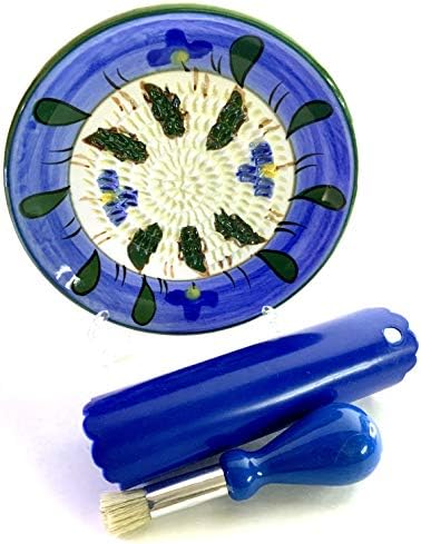 BonCera, Premium Ceramic Garlic Grater Plate Set - Blue Lavender Plant
