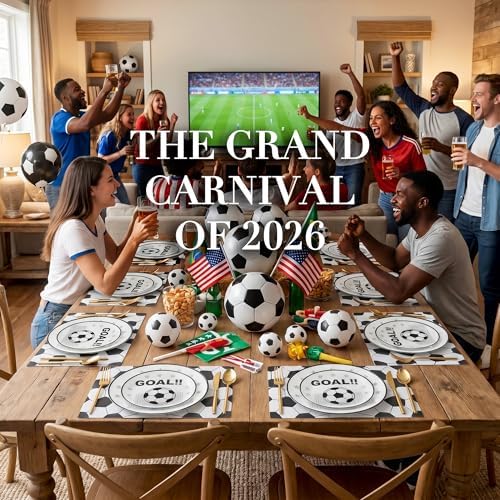 I00000 20 White Plastic Soccer Plates, Disposable Plates for Soccer Party