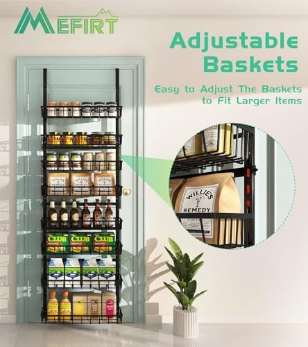 Mefirt Over The Door Pantry Organizer, Wall Mount Spice Rack 8-Tier Black