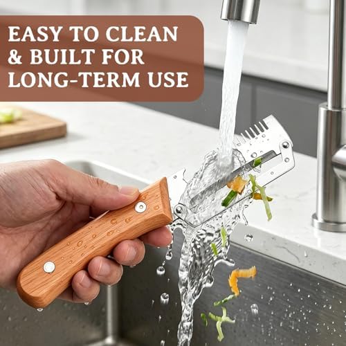 2 Pcs Multi-Functional Vegetable Peeler, Stainless Steel Thickened Fruit Peeler Knife with Wooden Handle & Bottle Opener, 2-in-1/3-in-1 Kitchen Tool for Home Cooking