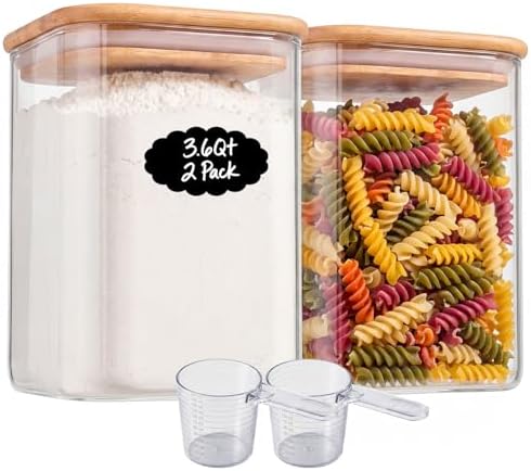 2-Pack 3.4Qt Large Glass Flour Sugar Storage Containers with Lids