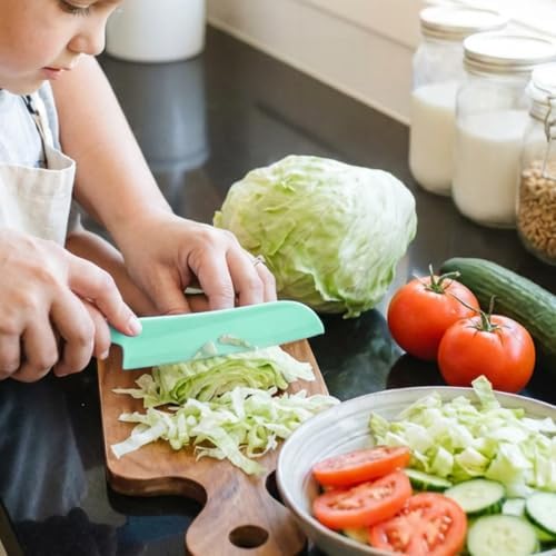 4 Pack Lettuce Knife 11/8.5" Plastic Cake Knifes to Prevent Browning Serrated Kitchen Cutter for Cutting Fruits, Cakes and Bread Dishwashable Safe for Kids Nylon Cutters for Nonstick Pans (Green, L&S)