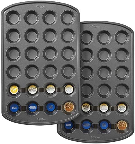 Wilton Perfect Results Premium Set of 2 Non-Stick Mini Muffin Pans, 24-Cup Cupcake Pans, Steel