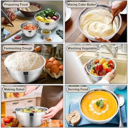 P&P CHEF Mixing Bowls with Lids Set of 6, Nesting Salad Bowl, Khaki