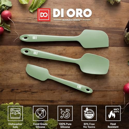DI ORO Silicone Spatula Set - 600F Heat Resistant, 3-Pc Sage