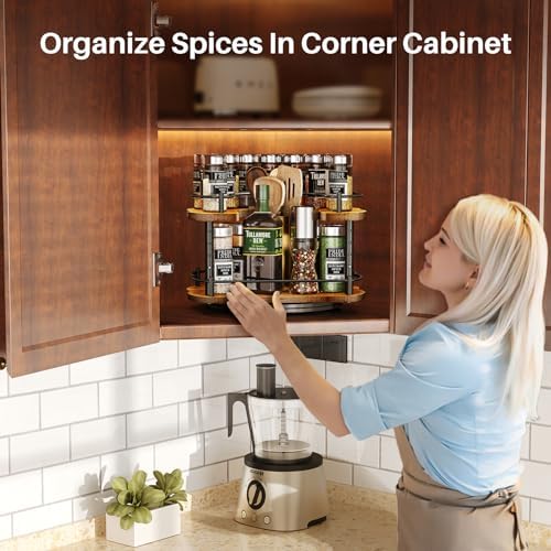 SNTD Lazy Susan Spice Rack Organizer for Cabinet, Wood, Vintage, 12 in