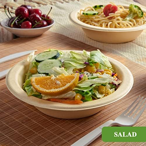 Vplus 200 Pack 16 OZ Compostable Paper Bowls, Bagasse Bowls，Nature