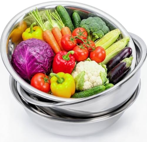 WUWEOT 3 Pack 10 Quart Large Mixing Bowl, Stainless Steel Oversized Salad Bowls, All-Purpose Metal Serving Basin for Home Commercial Prepping Baking Marinating Cooking Brining Mixing