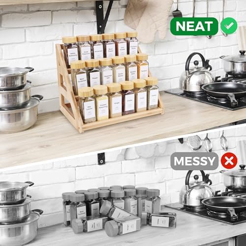 Spice Rack, Spice Organizer -3 Tier Bamboo Spice Racks, Solution for Spice Storage in Kitchens, Countertops，Storage Rooms and Other Places