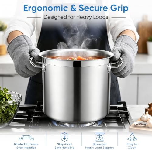 E-far 20 Quart Tri-Ply Stock Pot with Lid, Induction Stainless Steel Pot