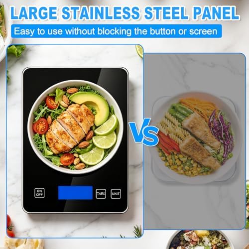 33lb/15kg Digital Scale Kitchen Food Scale Weight Grams and Ounces Pounds/Ounces/Grams be Freely Changed for Daily Use, Home Baking Stainless Steel Material Black