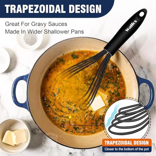 Walfos Whisk,Whisks for Cooking Non Scratch.Silicone Whisk Set of 4 Kitchen Whisks-11in Flat and 7+9+11in Balloon .Nice for Mixing,Whisking and Stirring.Dishwasher Safe.(4pcs-Colorful)