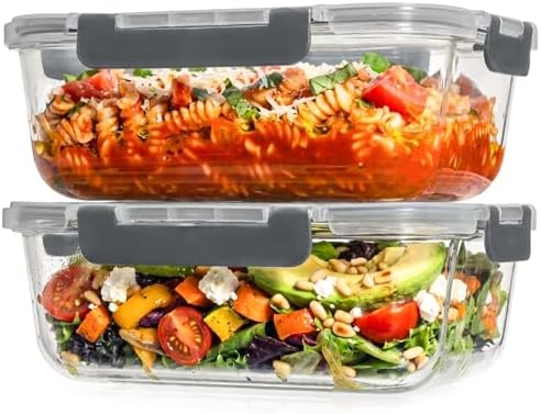 Razab 2 Pcs 1860ml / 63 Oz Large Glass Food Storage Containers with Lids - Glass Meal Prep Containers with Locking Lids for Roasting, Storing Leftover, Lunch Container, BPA Free, Microwave & Oven Safe