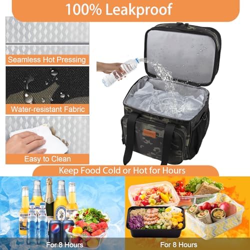 GLENKEY Expandable Lunch Box Insulated Leakproof Cooler Bag Work Outdoor