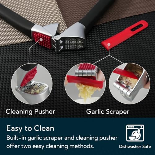 KITCHENDAO Heavy Duty Garlic Press with Built-in Scraper & Cleaning Pusher