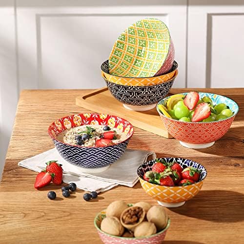 Metahom Ceramic Cereal Bowls Set of 6, Colorful Soup Bowls 23 Oz