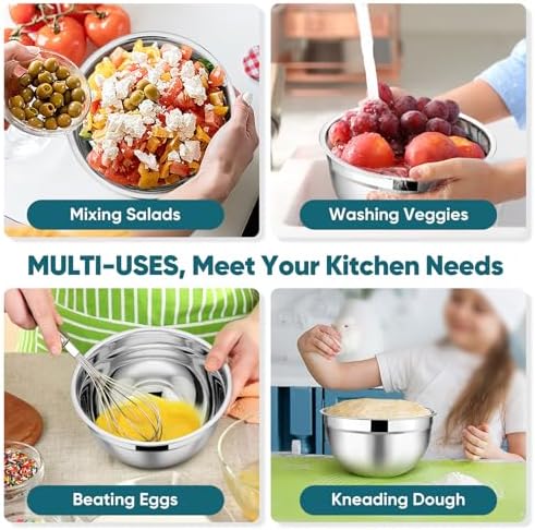 TeamFar Mixing Bowls Set of 5, Stainless Steel Metal Salad Bowls with Lids