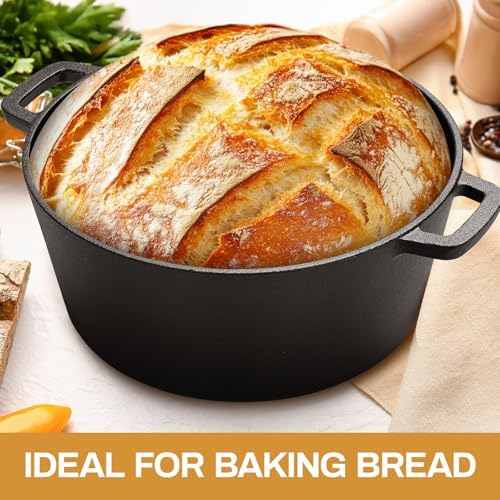 TLGREEN Cast Iron Dutch Oven 6.7QT Pot 2.5QT Skillet Lid Silicone Holders