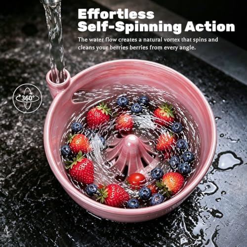 Ceramic Berry Washing Bowl with Auto-Spin Swirl Drainage