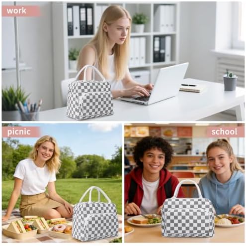 GASSDA Lunch Box for Women Insulated Lunch Bag Women Adult Cute Lunch Bags Reusable Lunchbox Cooler Tote Bag for Work Picnic (White-Gray)