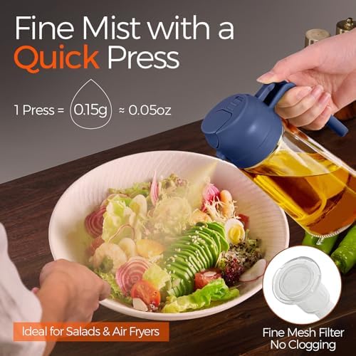 YARRAMATE 16 oz 2-in-1 Glass Olive Oil Sprayer for Cooking, Navy