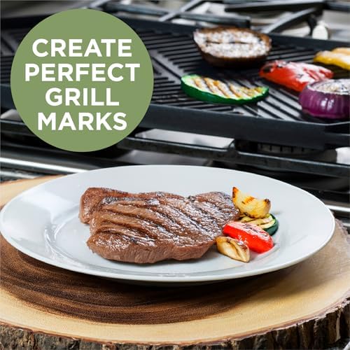 Ecolution Reversible Grill/Griddle Pan, Non-Stick, Dishwasher Safe, Double Burner Family Griddle Grill Pan Cookware, Cast Aluminum, 19.5-Inch x 11-Inch