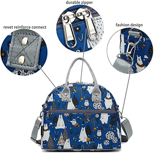FlowFly Insulated Lunch Bag With Shoulder Strap for Women, Men, and Kids, Large and Reusable, Handle, Freezable Work and School Travel Tote and Meal Prep Organizer,Owl