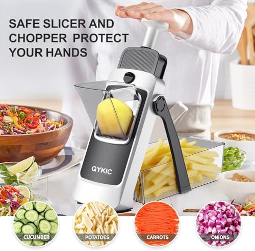 QYKIC Mandoline Slicer for Kitchen, Adjustable 0.1-8mm (S4 Gray)