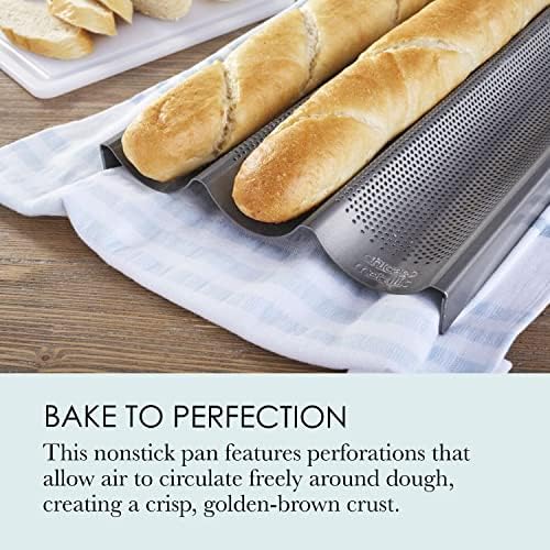 Chicago Metallic Commercial II Non-Stick Perforated Baguette Pan. Creates a crisp, golden-brown crust, 16 L x 9 W x 1.5 H