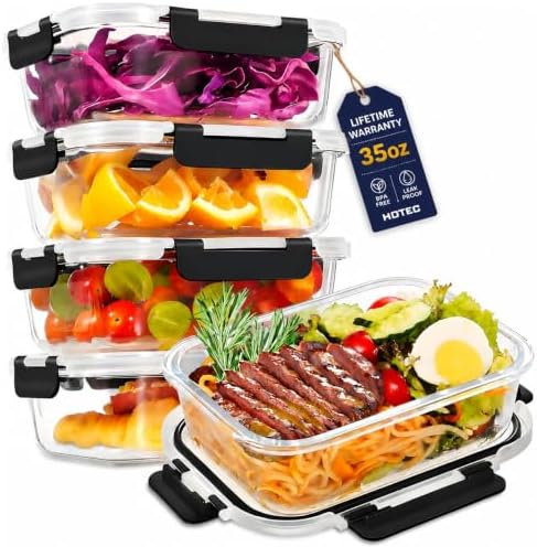 HOTEC 35OZ Glass Food Storage Container, 4-Pack