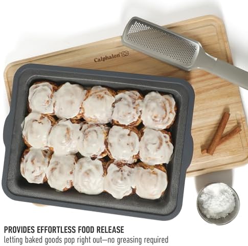 Calphalon Omni 12 x 8.5-Inch Bake Pan with GlassFlex Technology, Flexible Silicone & Micro-Woven Glass Core for Ultra Airflow & Even Baking, Grey