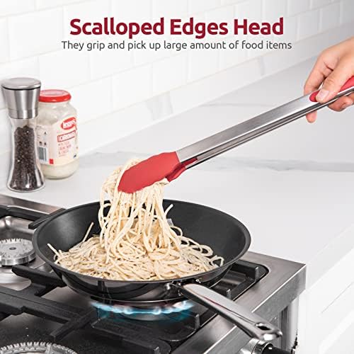 U-Taste Kitchen Tong for Cooking, 480ºF Heat-Resistant Silicone, 16in/Red