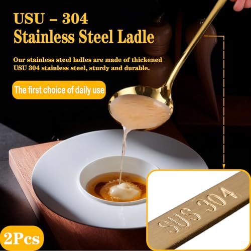 Soup Ladle, Gold Ladles for Serving, 304 Stainless Steel,12.2Inch