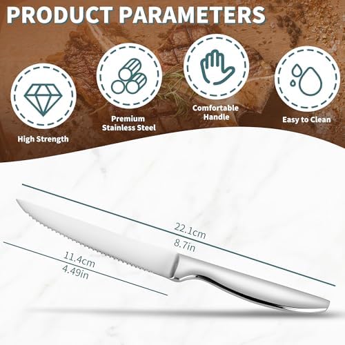 Serrated Steak Knives Set of 8, Stainless Steel Kitchen Steak Knives Set