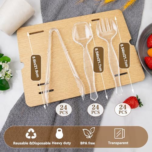 Mwellewm 72Pcs Serving Utensils Large Plastic Serving Utensils Set Serving Spoons for Buffet Clear Disposable Plastic Tongs 8.5'' Heavy Duty Slotted Spoons/Forks Supplies for Party Food Salad Soup