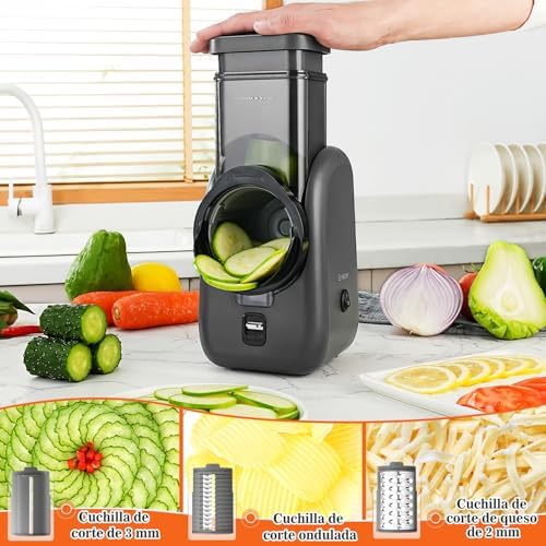 Electric Cheese Grater Rotary Slicer-One-Touch Control Vegetable Slicer, Nuts Grinder Cheese Shredder for Home Kitchen Use, 6 Replaceable Stainless Steel Blades(Black)