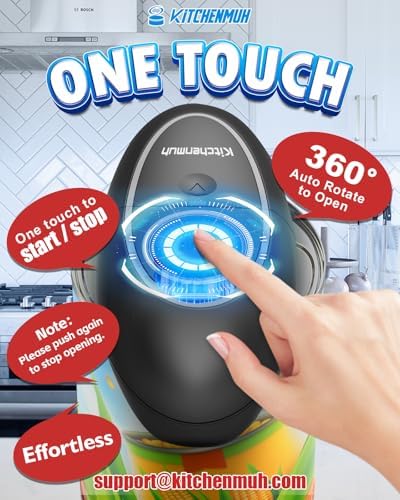 KITCHENMUH One Touch Electric Can Opener Fits All Can Sizes for Seniors with Arthritis, Battery Operated Can Opener with Smooth Edge, Food Safe Automatic Can Opener for Kitchen (Black+Grey)