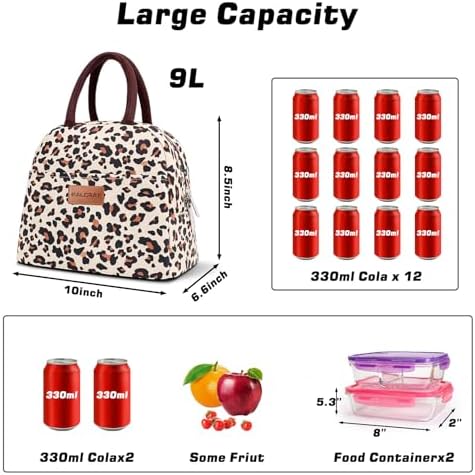 BALORAY Lunch Bag for Women Men Adult Lunch Box (Beige with leopard), M