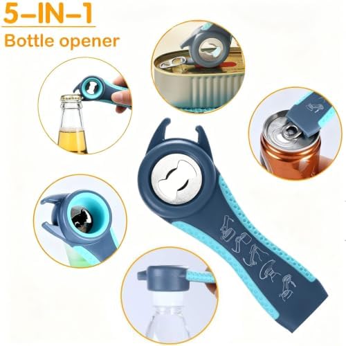 BoAn 5 in 1 Multi Function Jar & Bottle Opener Kit, Non-Slip Silicone Ergonomic Handle Labor Saving Lid Remover, Easy Twist Kitchen Tool for Seniors, Arthritis Sufferers, Weak Grip Hands & Kids